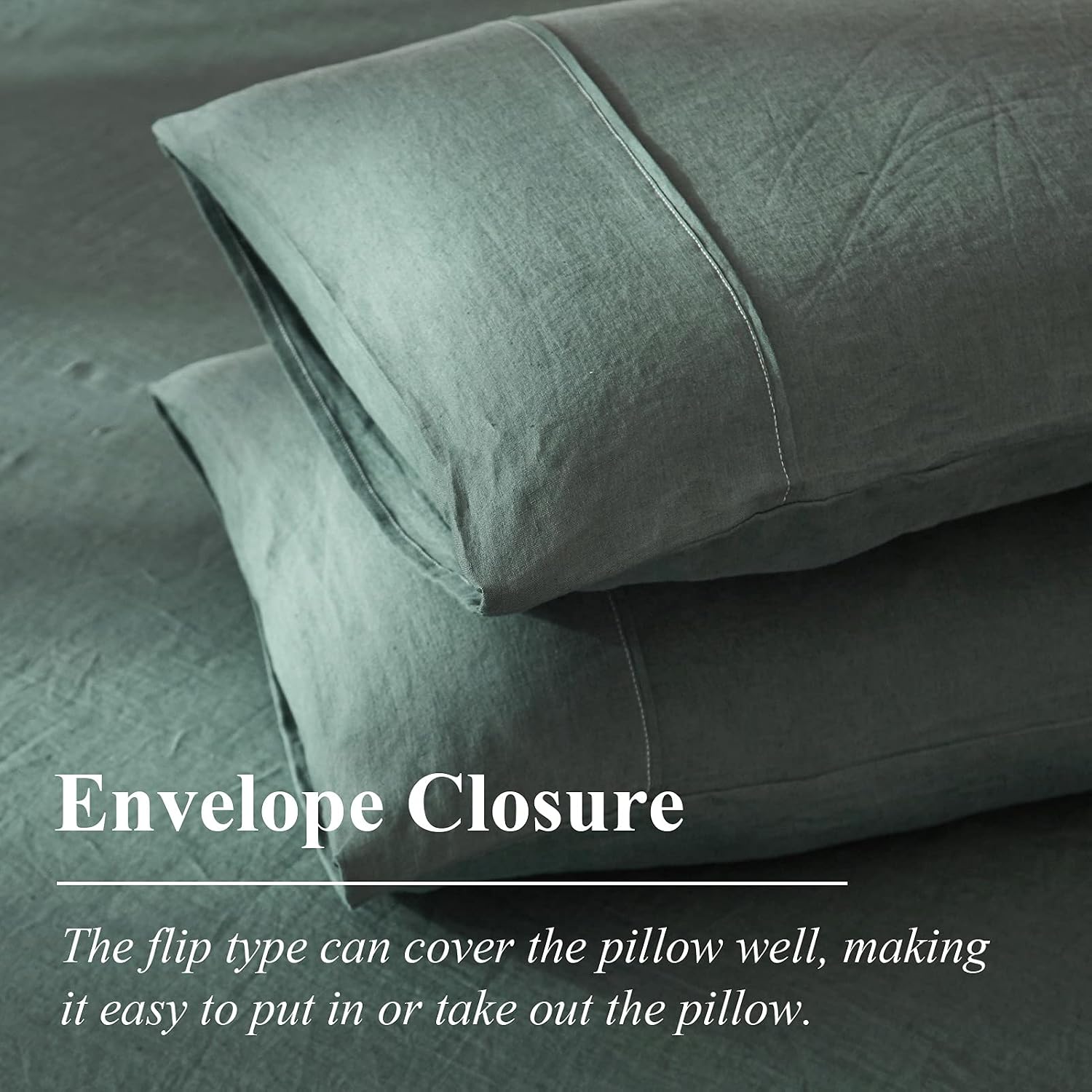 Ivellow Green Linen Duvet Cover King - 100% Pure French Flax Linen - Soft, Breathable, Natural - King Size Duvet Cover & 2 Pillow Shams
