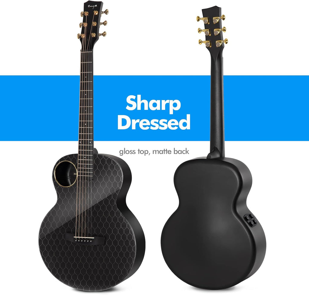 Enya X4 PRO MINI Carbon Fiber Acoustic Electric Guitar 36' 3/4 Size Guitar with Built-in Effects & Tuner, Smart Travel Guitar for Beginners & Performers, Portable Mini Guitar Bundle