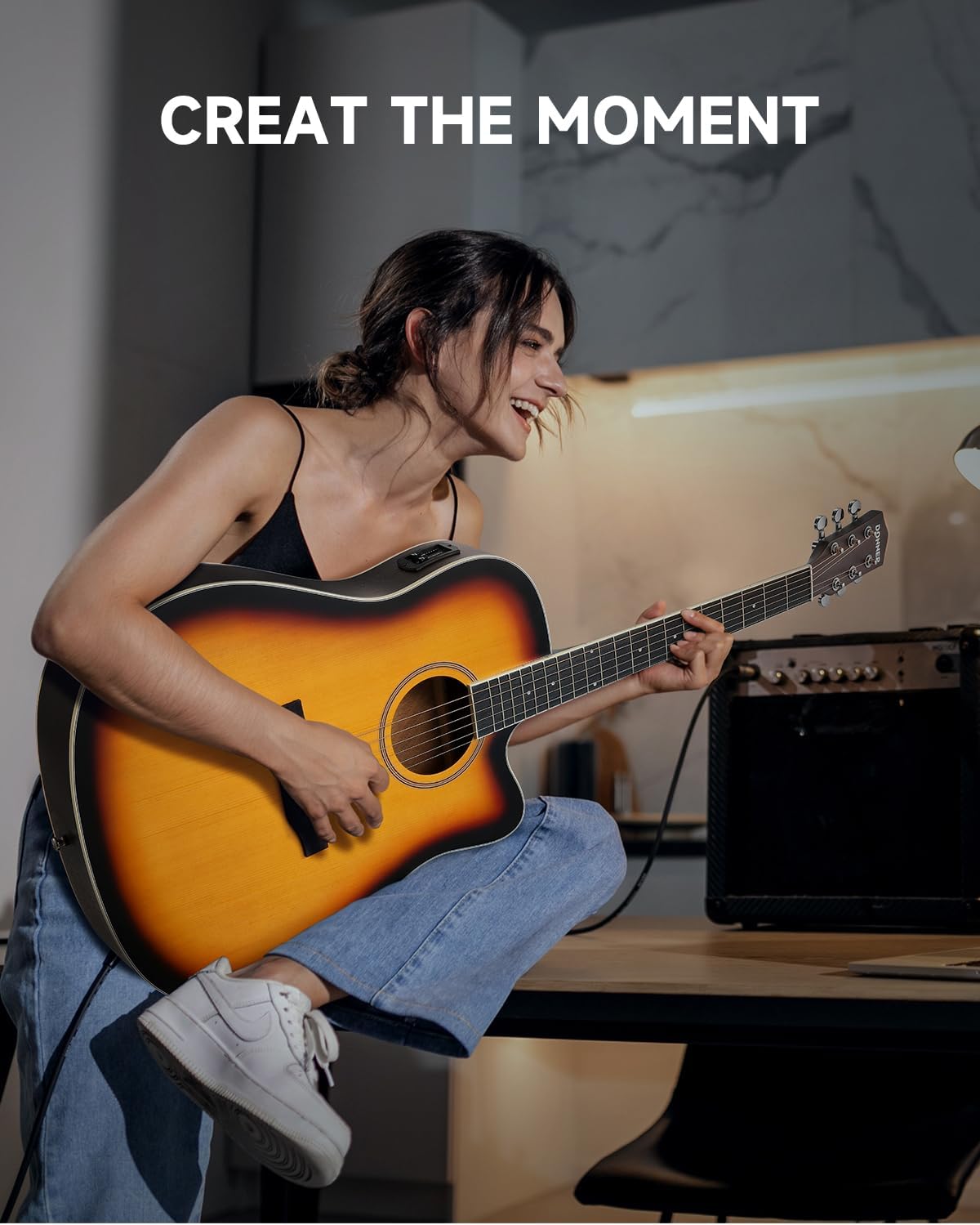 Donner 41-Inch Acoustic Electric Guitar Kit for Beginners, Full Size with Capo, Picks, Tuner, Strings, Strap - Sunbrust