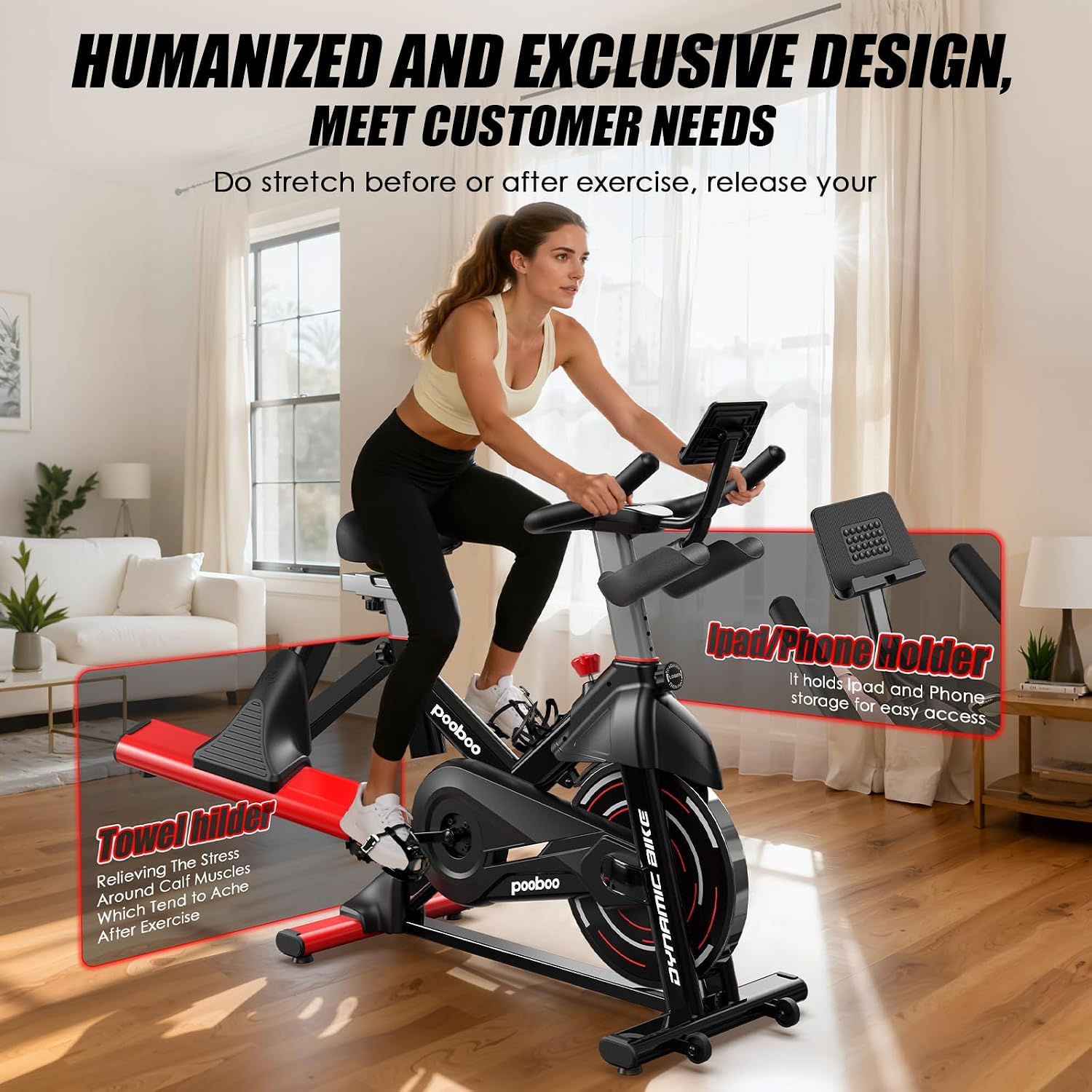 pooboo Exercise Bike,Stationary Bike with Exclusive App for Home,Magnetic Low Noise Indoor Cycling Bike with 350lbs Weight Capacity,Adjustable Seat,Tablet Mount and LCD Display for Weight Loss
