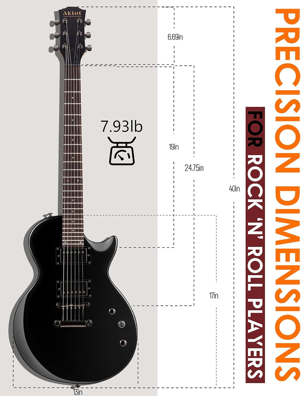 AKLOT 24-Fret Electric Guitar Kit, 40 inch Single Cut (LP Style), Modern Playability Coil-Split Humbucker Pickups, 18:1 Tuning Pegs,W/Guitar Accessories Gig Bag,Cable,Strap,Picks,Strings,Tuner,Book