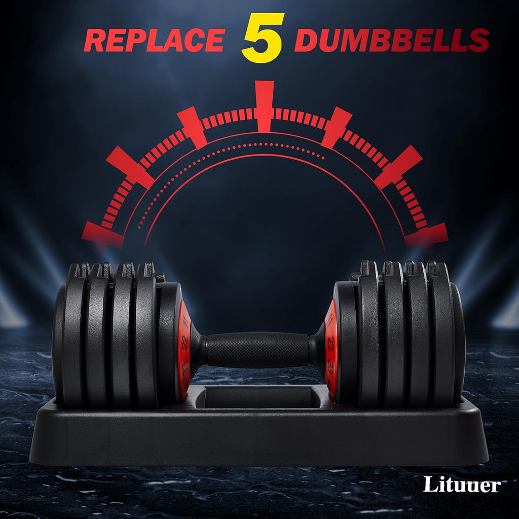 Kanchimi 25/55lbs Pair Adjustable Dumbbell Set, Fast Adjust Dumbbell Weight for Exercises Pair Dumbbells for Men and Women in Home Gym Workout Equipment with Tray Suitable for Full Body
