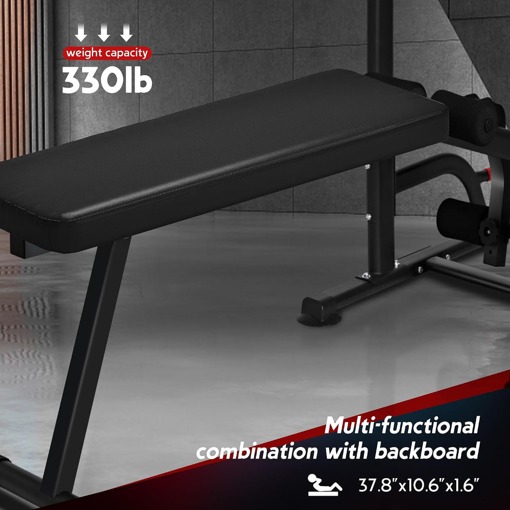 SogesPower Power Tower Pull Up Bar Station Multi-Function Adjustable Height Workout Dip Station Strength Training Equipment for Home Gym Fitness Equipment with Folding Multi-purpose Dumbbell Bench 330LBS