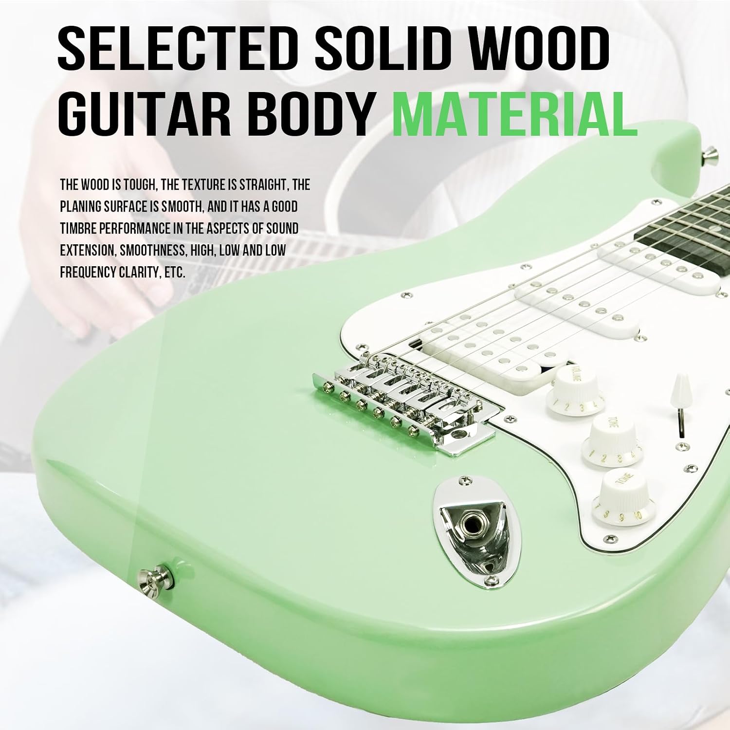 Soulmate Electric Guitar Kit, 39' Beginner Electric Guitar Solid Body Full Size HSS Pick Up for Starter, with Amplifier, Bag, Capo, Strap, String,Cable, Picks, Green