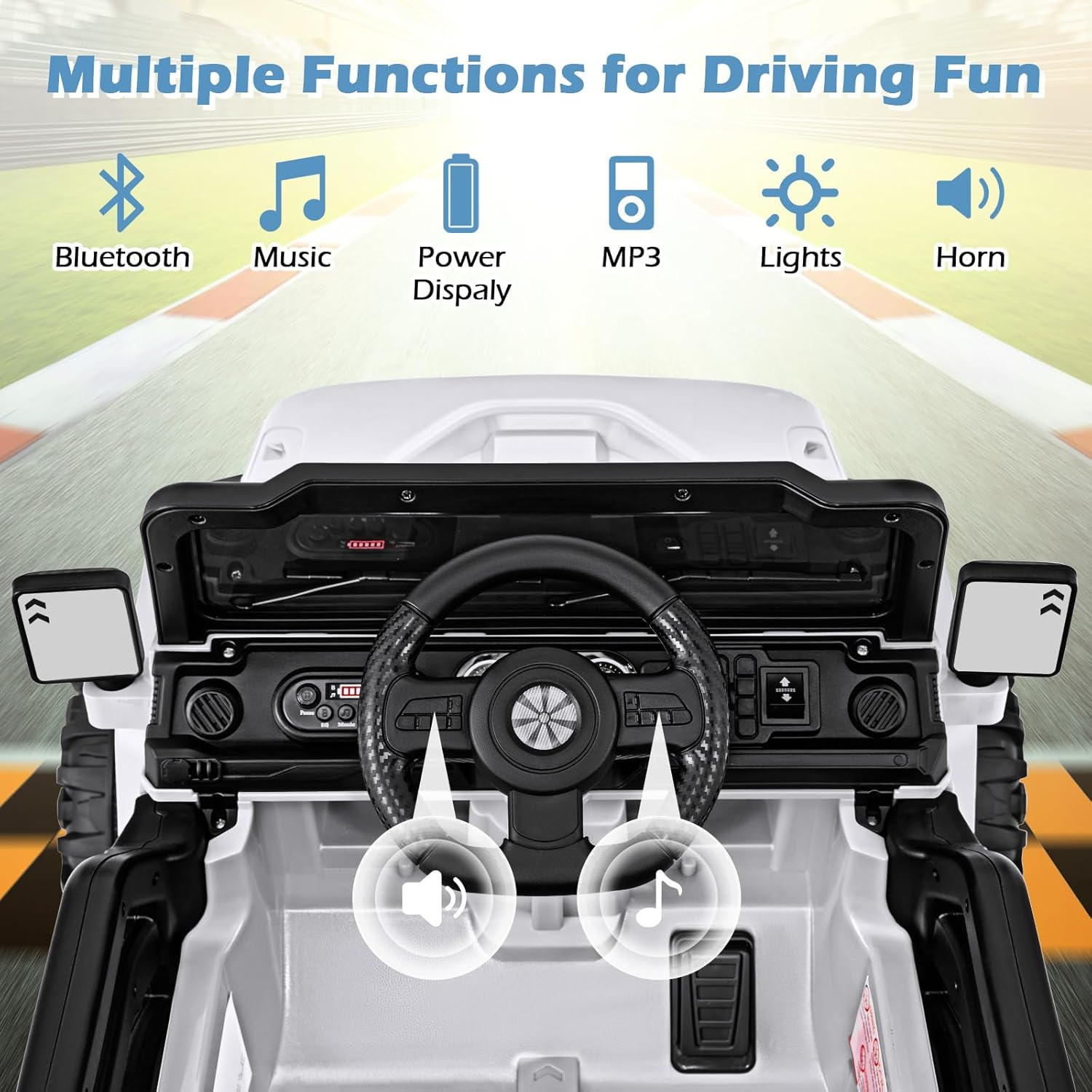 OLAKIDS Ride on Truck, 12V Battery Powered Electric Vehicle for Kids with Remote Control, Bluetooth, Power Display, LED Lights, Music Player, Ride on Toy for 3+ Boys Girls (White)