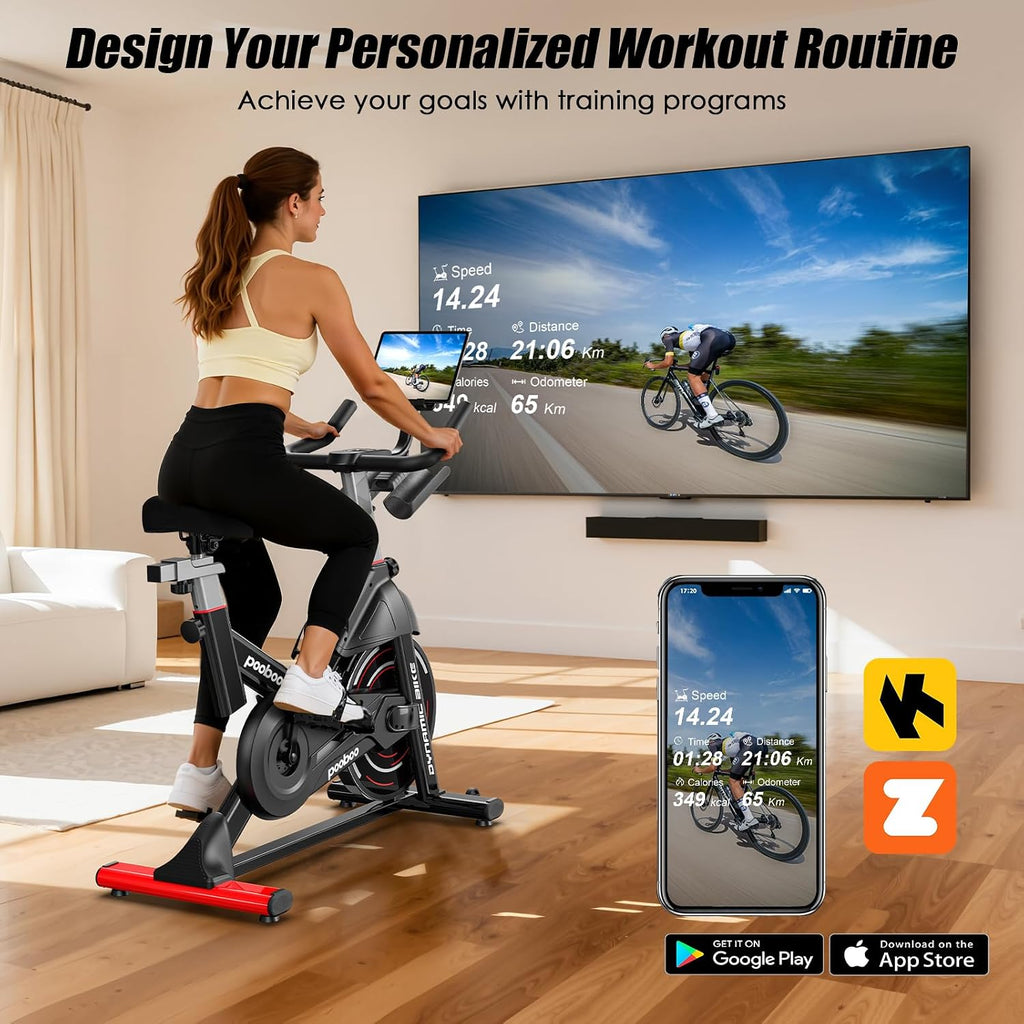 pooboo Exercise Bike,Stationary Bike with Exclusive App for Home,Magnetic Low Noise Indoor Cycling Bike with 350lbs Weight Capacity,Adjustable Seat,Tablet Mount and LCD Display for Weight Loss