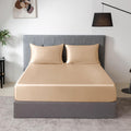 THXSILK 100% Mulberry Silk Fitted Sheet Set, 7A+ Silk 3 Pieces Bed Sheets, Breathable, Smooth, 16 Inch Deep Pocket Fitted Sheet, 2 Pillowcases - Champagne, Queen