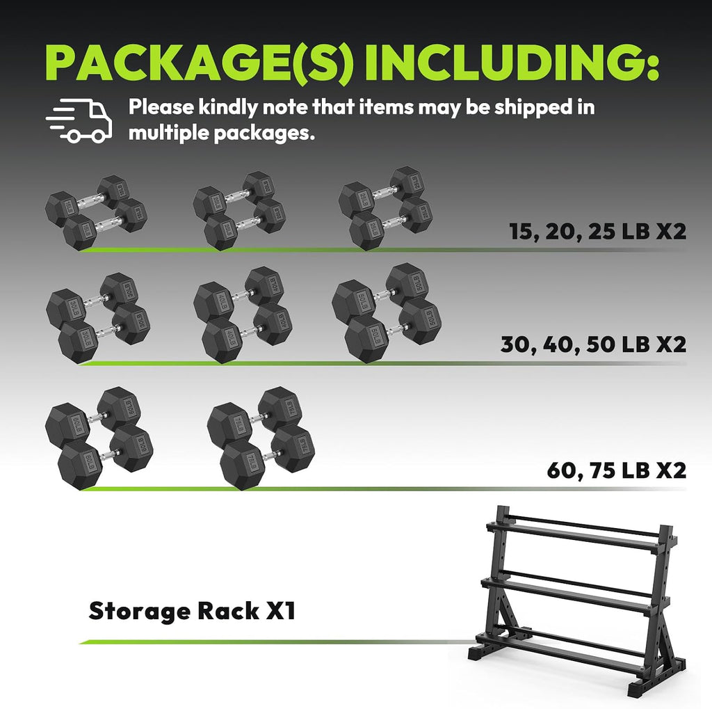 HANDBODE 3-Tier Dumbbell Rack Stand, 1000LB Capacity Storage Rack, Weight Rack for Dumbbells, Kettlebell, 390–700 lb Rubber Coated Fixed Weight Sets, Home Gym Strength Training Equipment