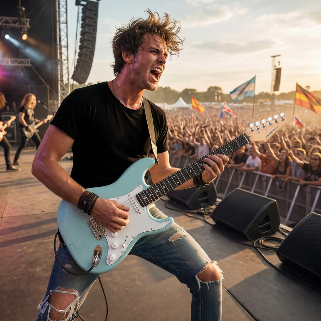 Mosen 39 Inch Electric Guitar with HSS Pickups & Single-Coil Tremolo System - with 5W Amp, Techwood Fingerboard, C-Shaped Satin Neck, All Accessories Included Gig Bag, Tuner, String, Capo, Strap