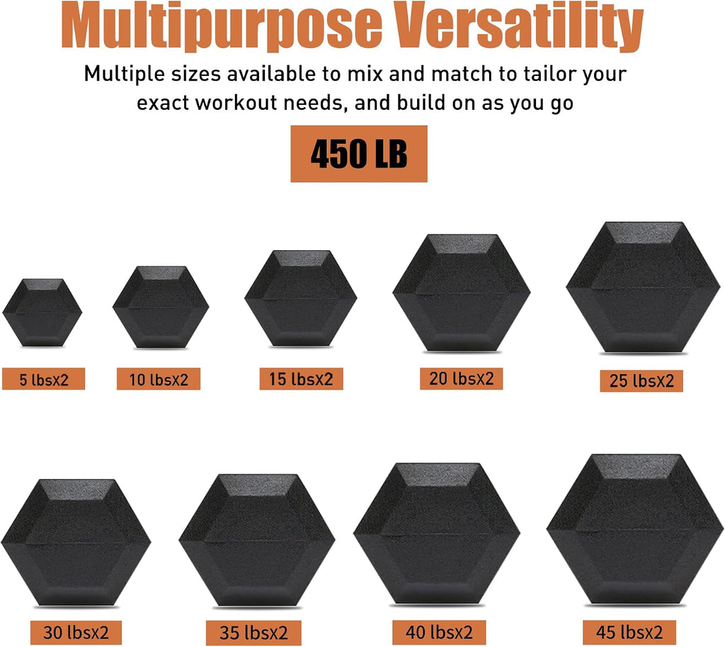 350-550 lbs Hex Weight Dumbbell Set with Rack 5-50 lbs Hand Weights for Strength Training for Home Gyms Rubber Iron Coated Dumbbells Exercise & Fitness Equipment to Training Strength Muscle