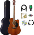 Fender CD-60SCE Solid Top Dreadnought Acoustic-Electric Guitar - All Mahogany Bundle with Hard Case, Instrument Cable, Tuner, Strap, Strings, Picks, and Austin Bazaar Instructional DVD