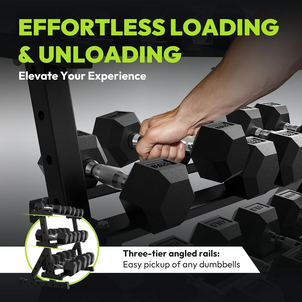 HANDBODE Hex Dumbbell Set with Rack, 300-840 lb Rubber Coated Fixed Weights Sets with Heavy Duty Storage Stand, Hexagon Shape, Multiple Weight Options Home Gym Equipment for Strength Training