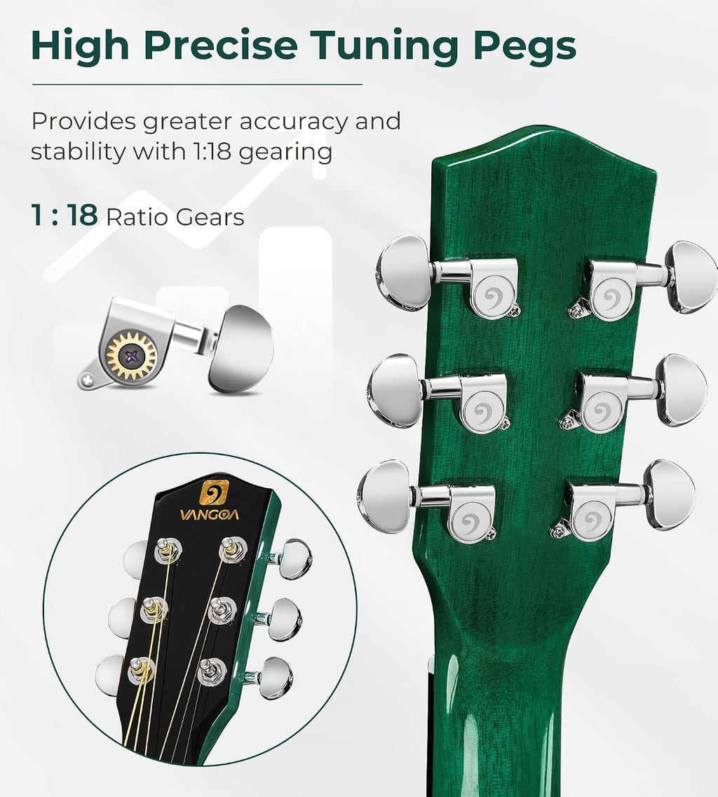 Vangoa Acoustic Electric Guitar Bundle for Beginner Teen Adult Full Size Cutaway Acoustic Guitar Starter Kit Set with Built-in Pickups Bag Tuner Strap Capo Picks Cable, Glossy Green
