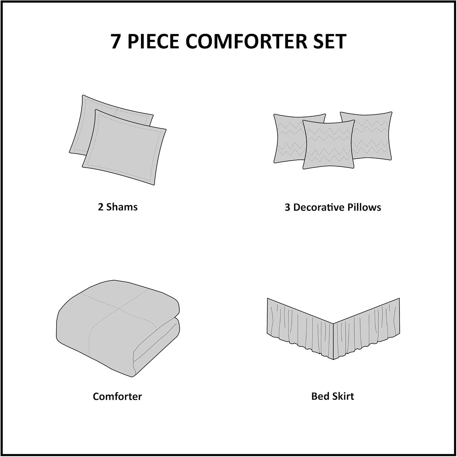 Madison Park Cozy Comforter Set Casual Blocks Design All Season, Matching Bed Skirt, Decorative Pillows, Cal King(104'x92'), Bridgeport Herringbone, Black Dark Grey, 7 Piece