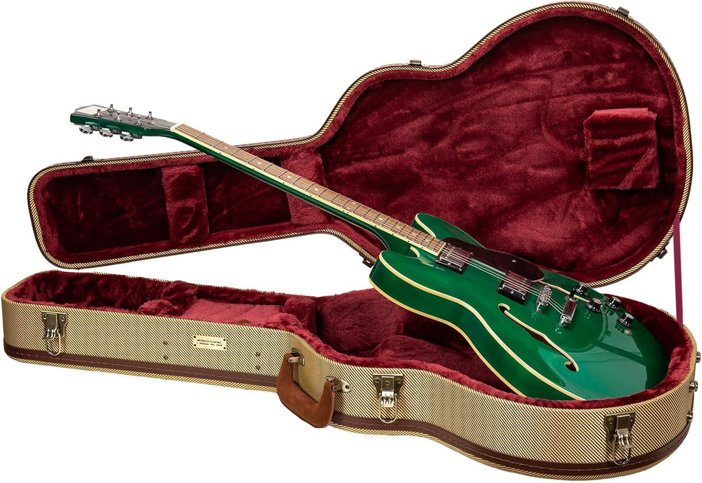 Crossrock Master Series 335 Style 6-String Semi-Hollow Electric Guitar Case | Classic Fabric Tweed Exterior, Re-Engineered Wooden Shell, Leather Handle & Deep Red Velvet Interior(CRW720SAFT)