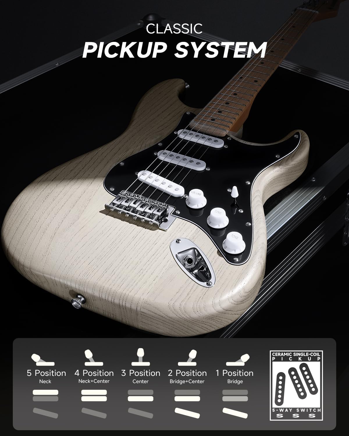 DONNER DST-80 Electric Guitar 39' Beginner Electric Guitar Kit with Amp, Classic SSS Pickup Complete with Gig Bag, Tuner, Capo, Strap, Picks, and Free Online Lessons, Bone White
