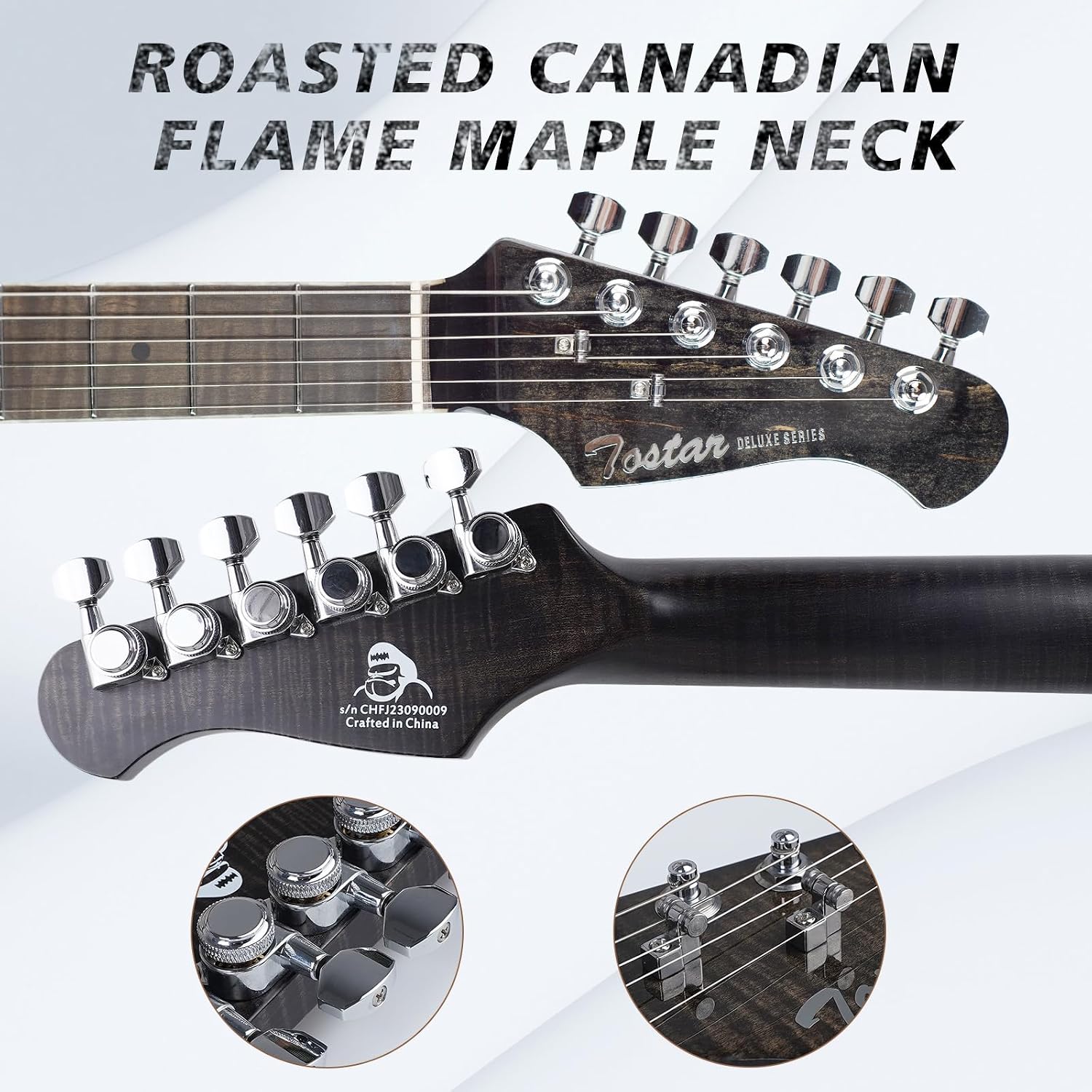 TOSTAR 39inch Telecaster Solid Body Electric Guitar for Adults Professional Player,Full Size 6 string, 2-Point Tremolo, Right Handed, Roasted Canadian Flamed Maple, Glossy Finish