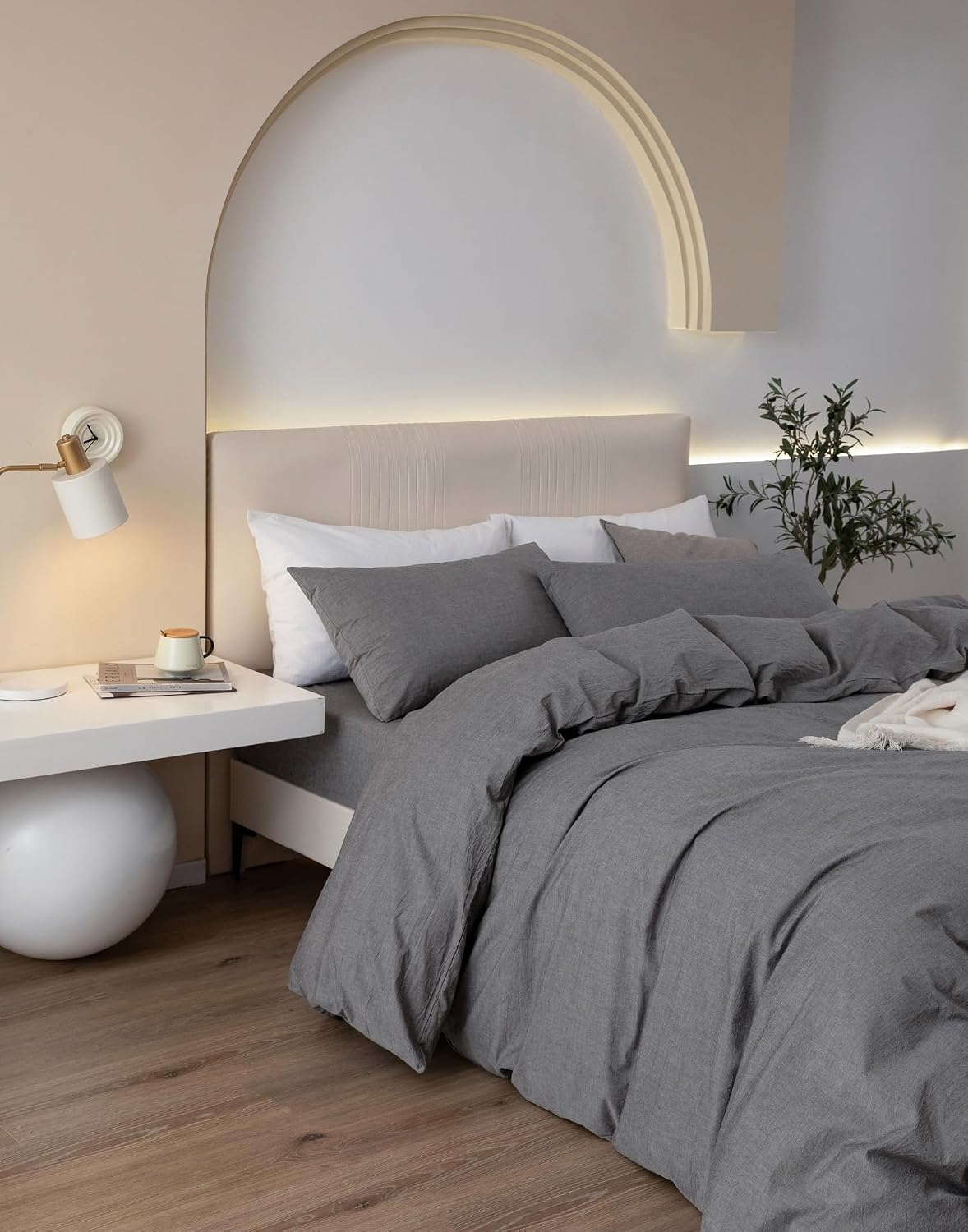 JIYUAN Super King Plus Duvet Cover Set, 3-Piece - 100% Washed Cotton, Linen-Like Soft & Breathable with Zipper Closure, Includes 120x120 Inch Cover & 2 Pillowcases, Heathered Dark Grey