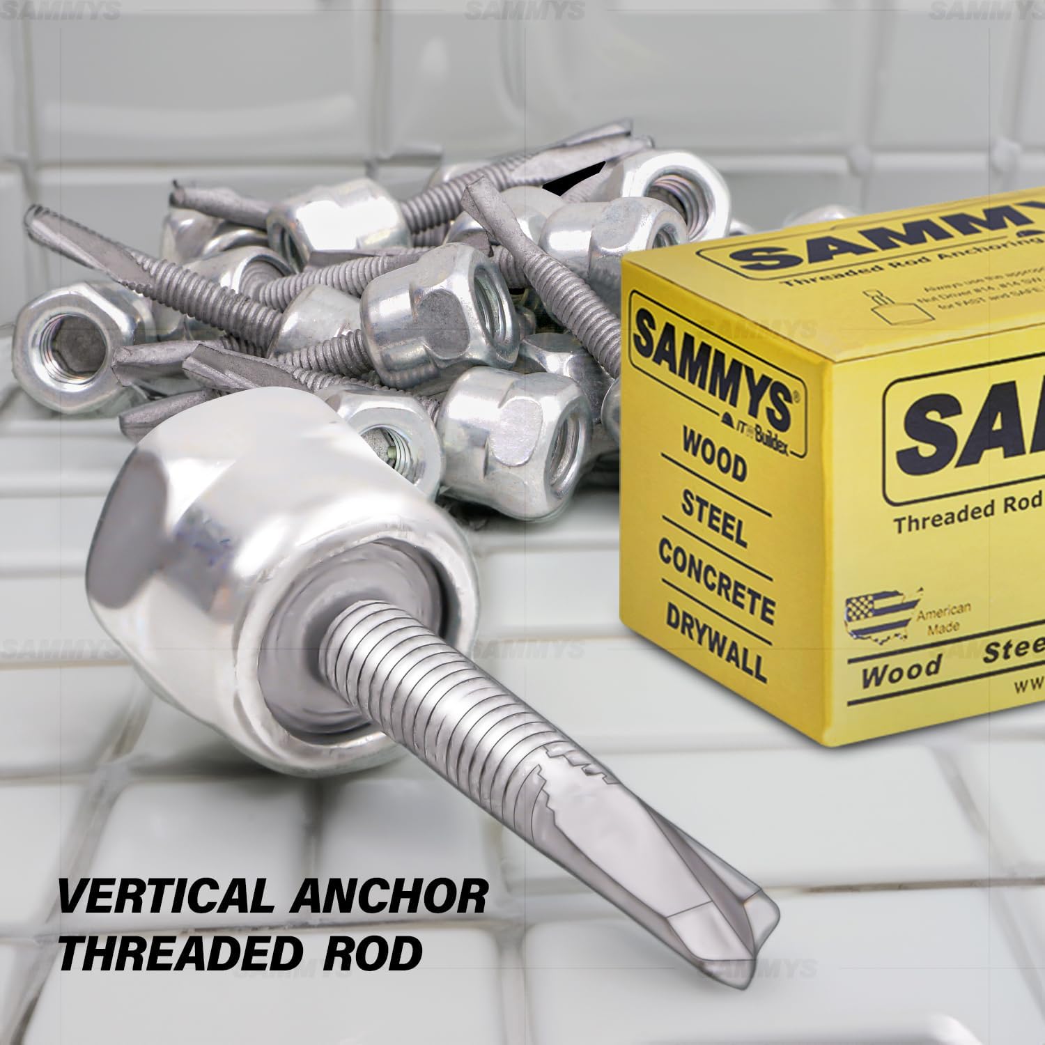 Everflow Sammys 8046957-50 TEK 50 3/8 Inch Screw Vertical Threaded Rod Anchor Designed for Steel Structure, Steel with Electro-Zinc, Corrosion Resistance, 12-24 x 1-1/2 Inch Screw Length (Pack of 50)
