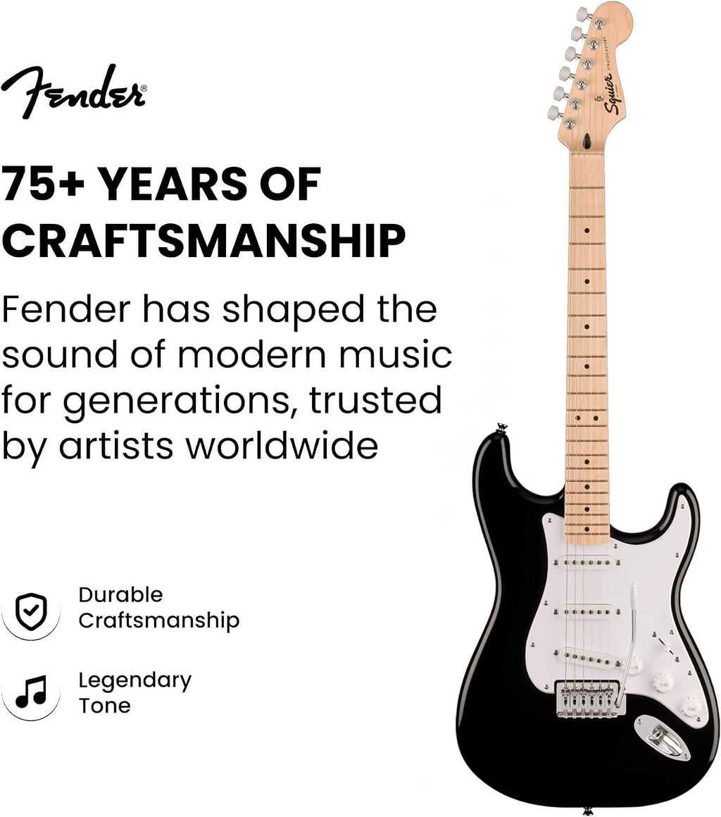 Fender Squier Sonic Stratocaster Pack - Black Bundle with Frontman 10G Amplifier, Gig Bag, Tuner, Strap, Cable, Picks, and Austin Bazaar Instructional DVD