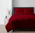 Luxury Burgundy Pinch Pleated Pintuck Duvet Cover Set Oversized King Plus 120'x128' Size Egyptian Cotton Luxury Soft & Breathable Comforter Cover with Corner Ties & Zipper Closure