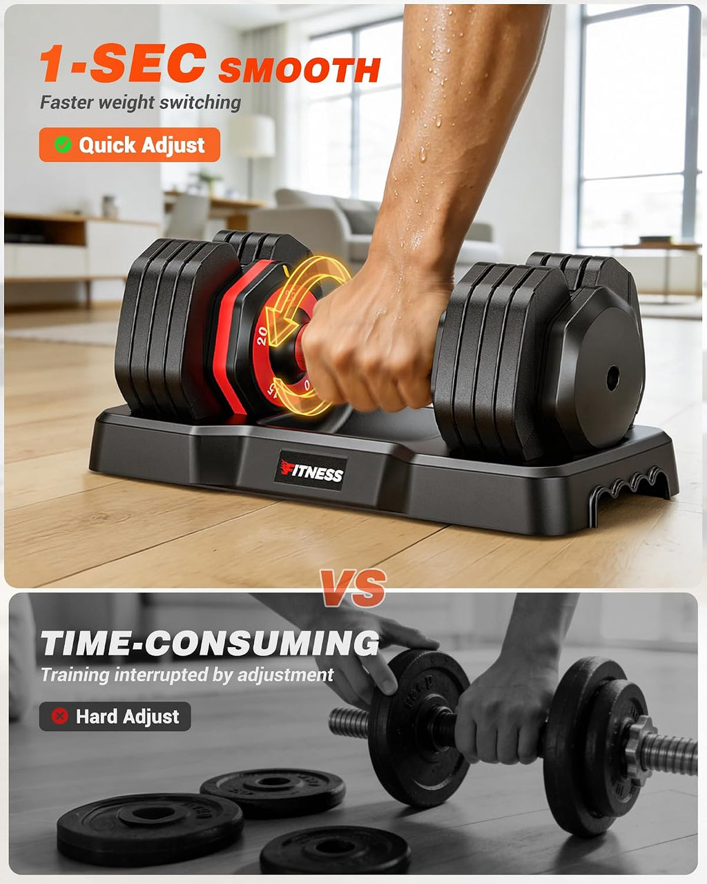 Rendpas Adjustable Dumbbells Set of 2, 5-in-1/10-in-1/16-in-1 Quick-Lock Hand Weights 25/55/80 lbs Pair, Anti-Slip Handle Free Weights Set for Home Gym Strength Training for Men Women