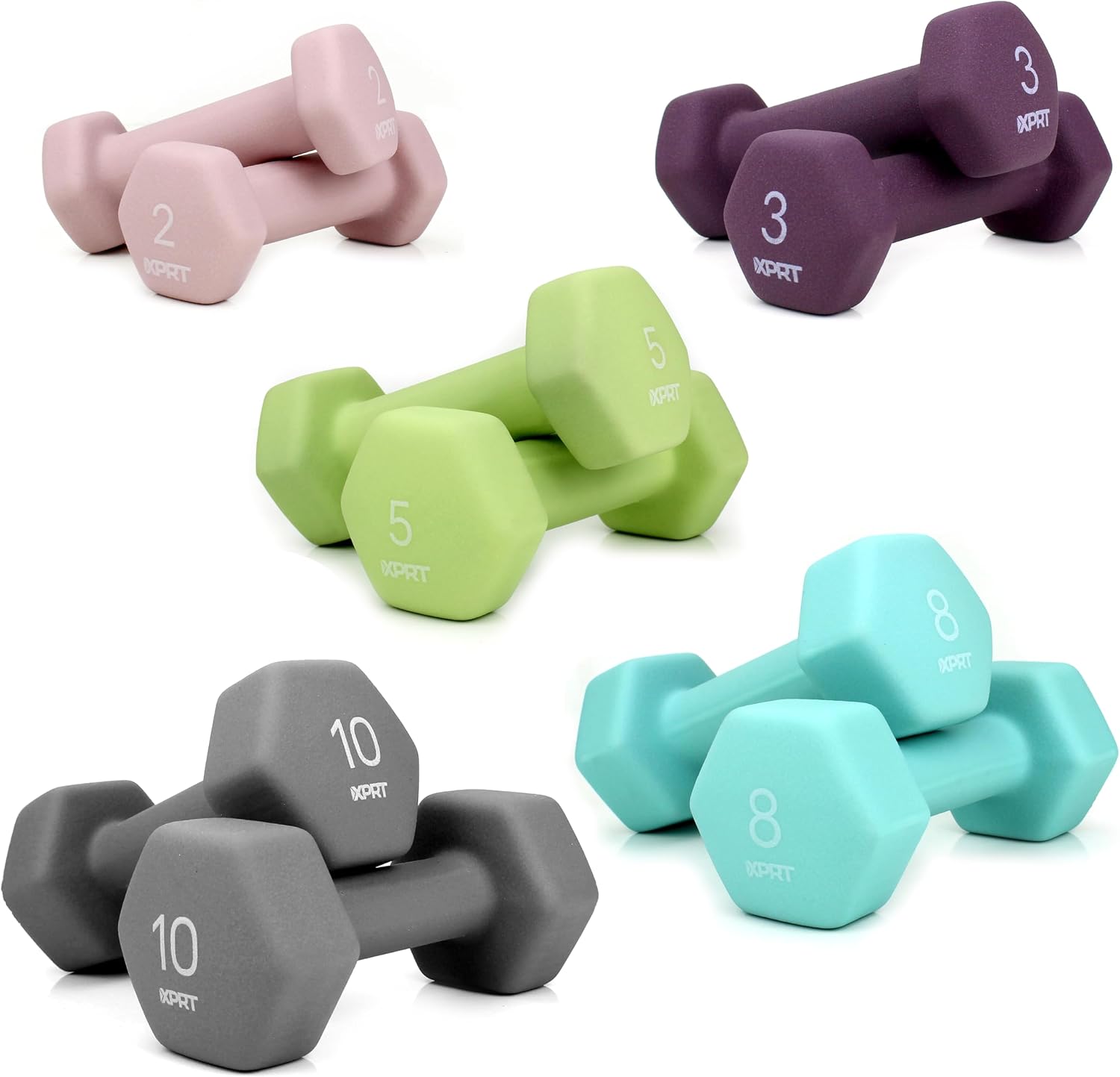 XPRT Neoprene Dumbbell Set with Rack - 5-Pair Weights for Home Gym