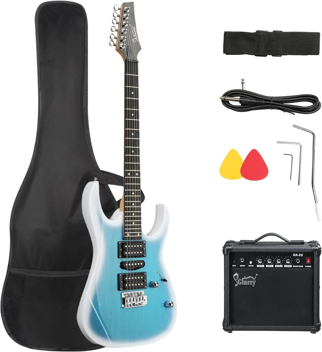 GLARRY 39' Full Size Electric Guitar Kit for Beginners, Starter Electric Guitar Set with 20W Amp & HSH Pickups, Model 170 (Ocean)