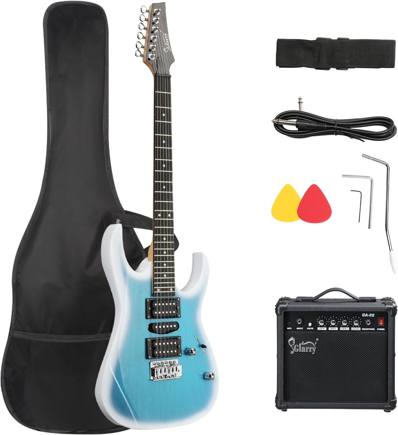GLARRY 39' Full Size Electric Guitar Kit for Beginners, Starter Electric Guitar Set with 20W Amp & HSH Pickups, Model 170 (Ocean)
