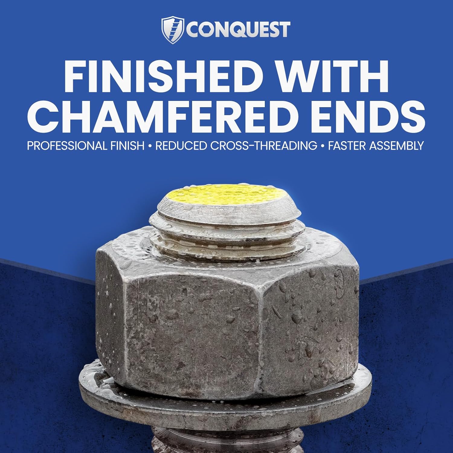 Conquest A307 Zinc Plated Threaded Rod 7/8'-9 x 36 Inches (4-Pack) - Coarse Threaded All-Thread Rods - Manufactured to ASTM A307 Standards