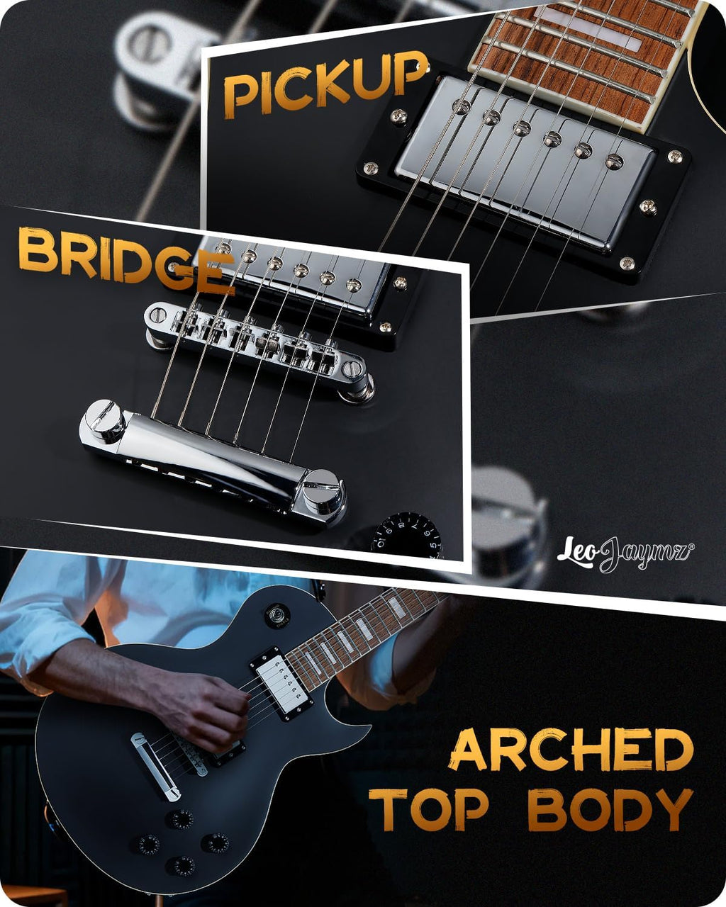 Leo Jaymz SC Series Electric Guitar – Mahogany Body, Laurel Fingerboard, Dual Humbuckers, Tune-O-Matic Bridge, C Neck, 18:1 Tuners (Matt Black X)