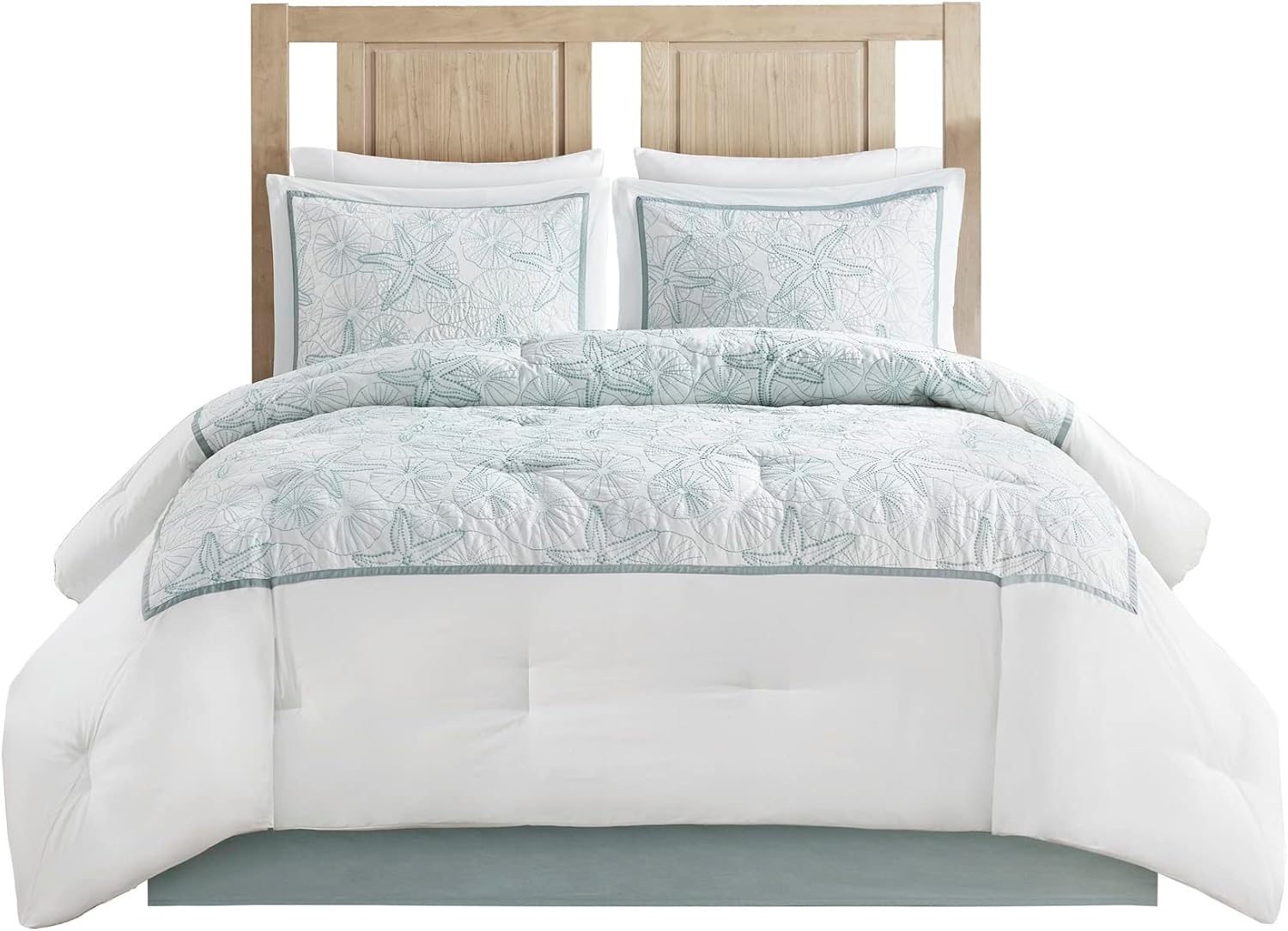 Harbor House Cotton Comforter Set - Coastal Oceanic Sealife Design, All Season Down Alternative Bedding with Matching Shams, Bedskirt, Maya Bay, Seafoam Blue King(108'x96') 4 Piece