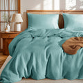 LBRO2M 100% France Linen Duvet Cover Set 3 Pcs Natural Flax Duvet Cover Set 2 Pillowcase 1 Duvet Cover with Zipper (Aqua California King)