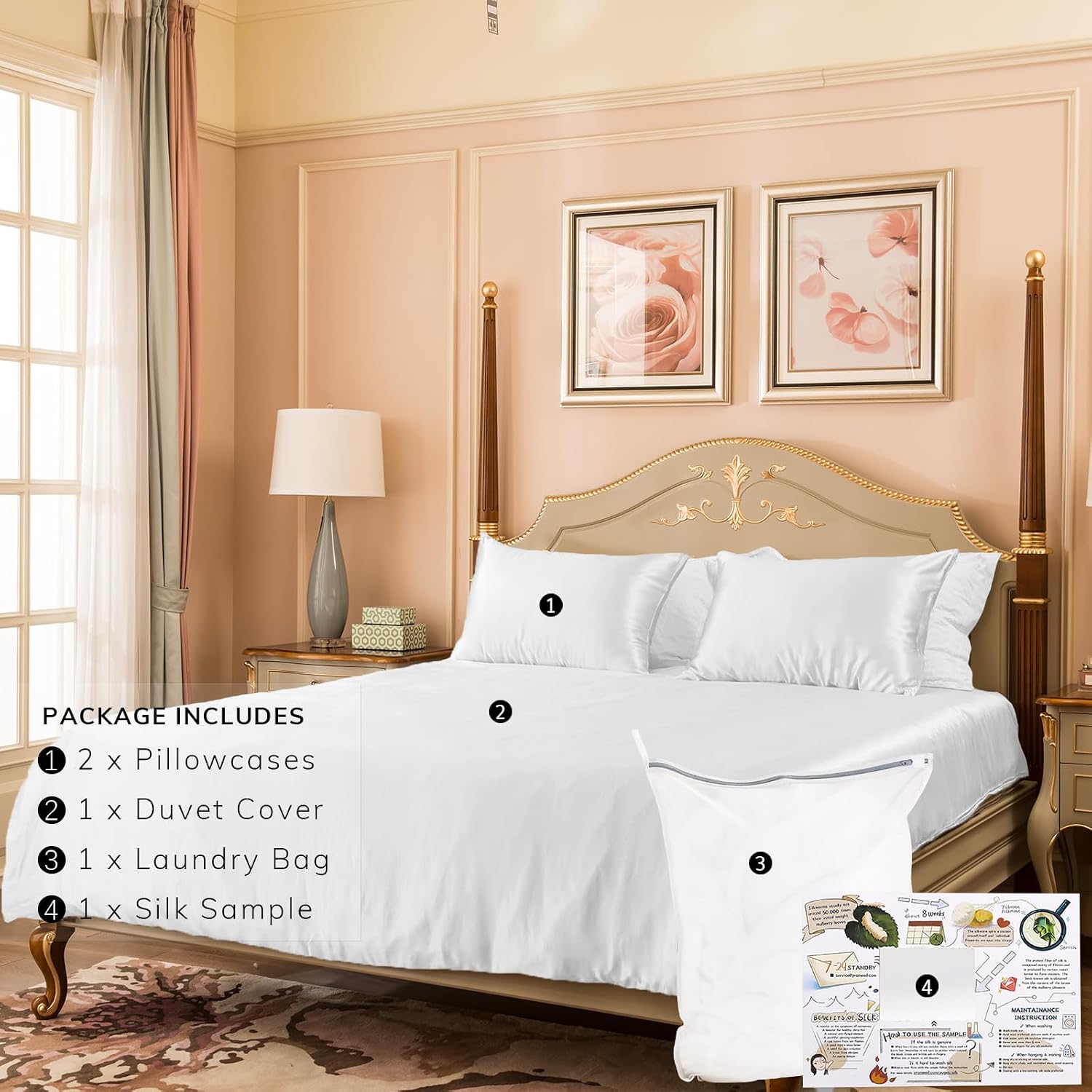 PROMEED 100% Mulberry Silk Duvet Cover Set 22 Momme, 3-Piece Grade 6A Natural Silk Bedding Set with Duvet Cover and Pillowcases for Twin Size Bed (White, Twin)