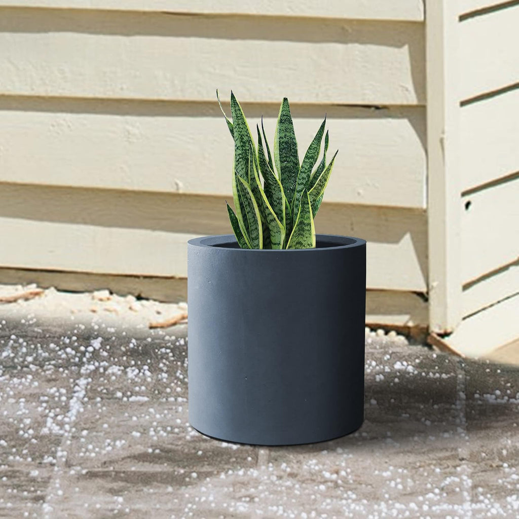 Kante 15.7' Dia Round Concrete Planter, Modern Style Large Cylindrical Plant Pot with Drainage Hole and Rubber Plug for Indoor Outdoor Patio, Charcoal