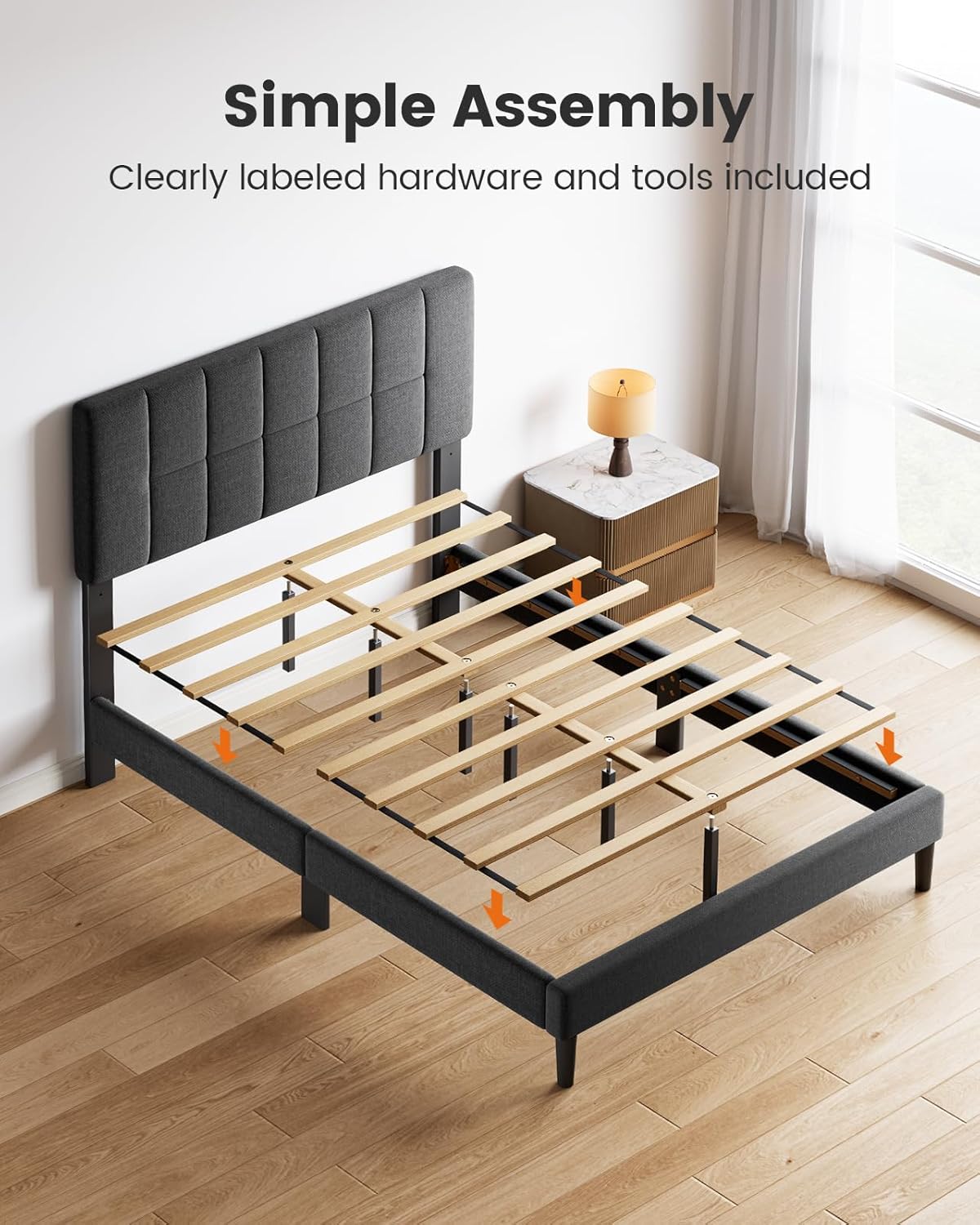 Pipishell Queen Size Upholstered Platform Bed Frame with 3-Height Adjustable Headboard, Fully Upholstered Mattress Foundation, Strong Weight Capacity, Wooden Slats Support, No Box Spring Needed, Grey