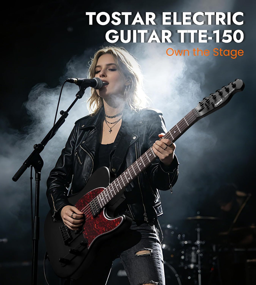 Tostar Electric Guitar: HH Humbuckers, Fixed Hardtail Bridge & Smoked Matte Finish, 3-Way Switch, 39' Solid Body Electric Guitar for Intermediate Players, Guitarra Eléctrica, Black-HH, Standard Series