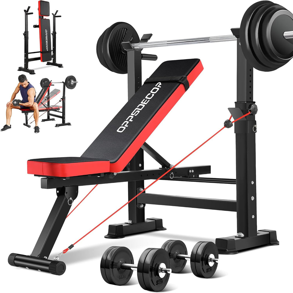 OPPSDECOR 900lbs 6 in 1 Weight Bench Set with Squat Rack, Workout Bench with Leg Extension Preacher Curl Rack Multi-Function Bench Press Set for Home Gym, ZWX1113 New Version Weight Bench