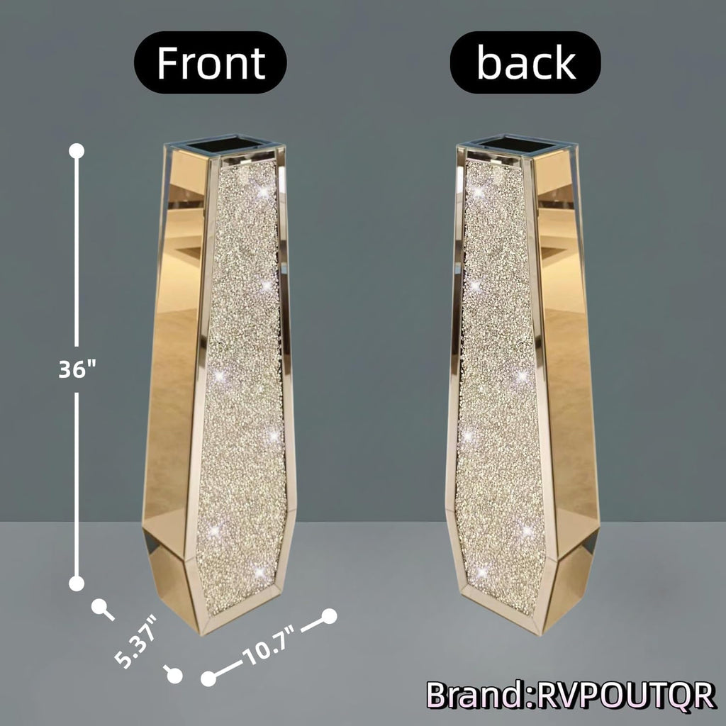 36' Extra Tall Double Sided Crushed Diamond Vases,Six Sided Three-Dimensional Diamond Vase,Extra Large Mirrored Silver Crystal Vase for Home,Office,Hotel(10.6' Lx5.37 W x 36' H)