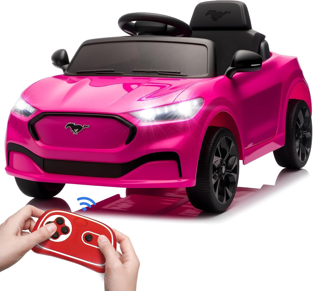 Bobike Electric Ride On Car for Kids, 12V Electric Toddler Car with Remote Control, Ride on Toys for Kids with LED Lights, Music Player, Lockable Doors(Hot Pink)