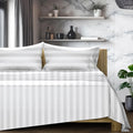 TEXAS LINEN CO. 100% Egyptian Cotton Sheets King Size Set - 1200 Series Star Sleepin' Damask Egyptian Cotton Luxury Sheets King Size (4 PC, White Stripe), 17' Deep Pocket, Sateen Hotel Bedding Set