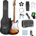 LEKATO Electric Guitar Kit Beginner 39 Inch Full Size Solid Body Guitar HSS for Starter Roasted Maple Neck Fretboard Stainless Steel Frets, 5W Mini Amp, Bag, Tuner, Capo, Strap, String, Picks-Sunburst