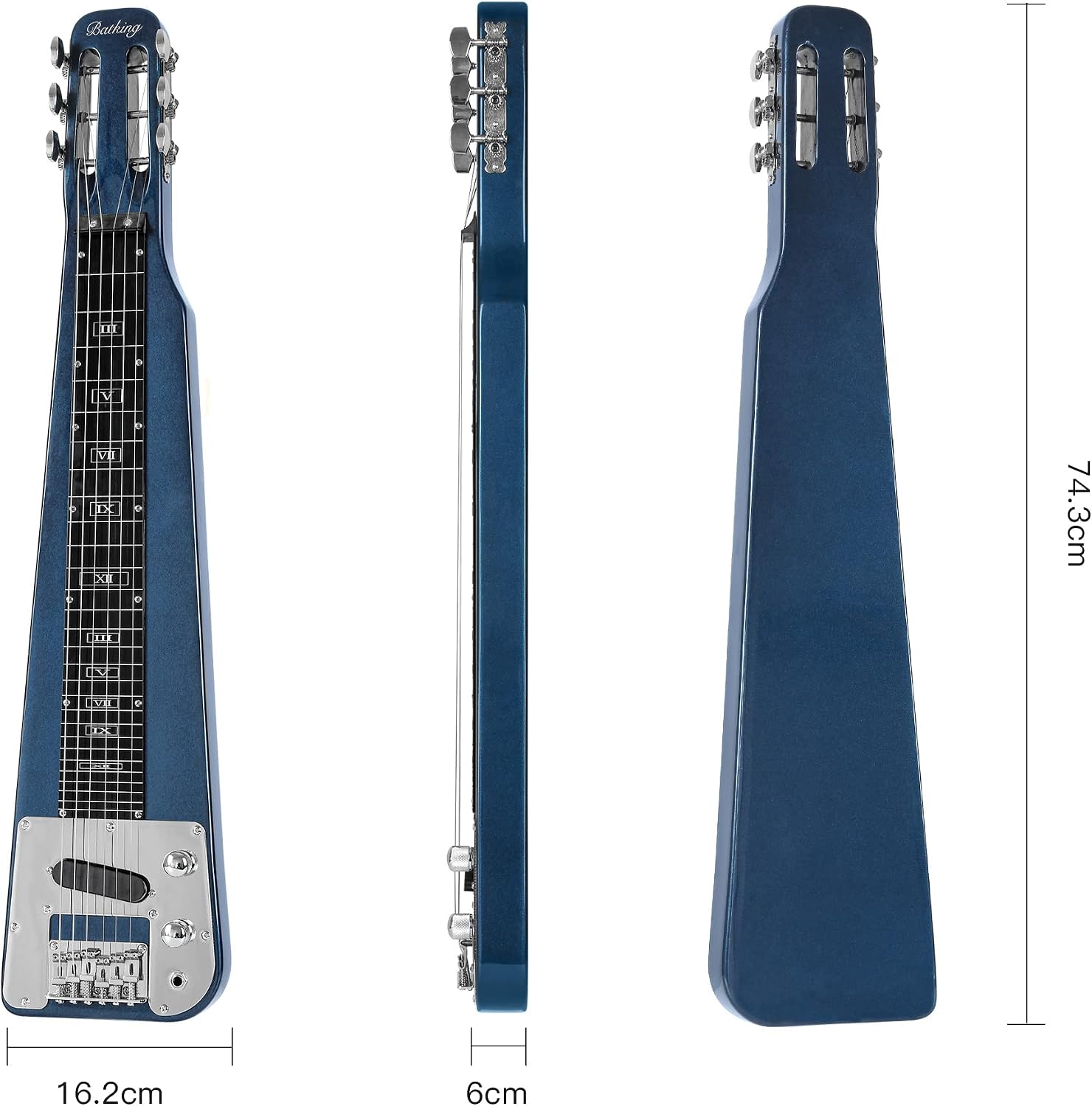 Batking Lap Steel Guitar 6 String Slotted Head Stock Electric Slide Guitars Blue Color