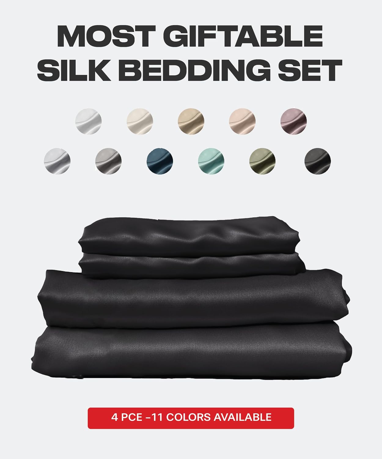 Colorado Home Co SUNDAYSILKS™ | 100% Mulberry Silk Bed Sheets | 4PC Natural Mulberry Silk Bedding Set | Soft & Durable | Grade 6A Organic Real Silk Sheets Set [Midnight Black]