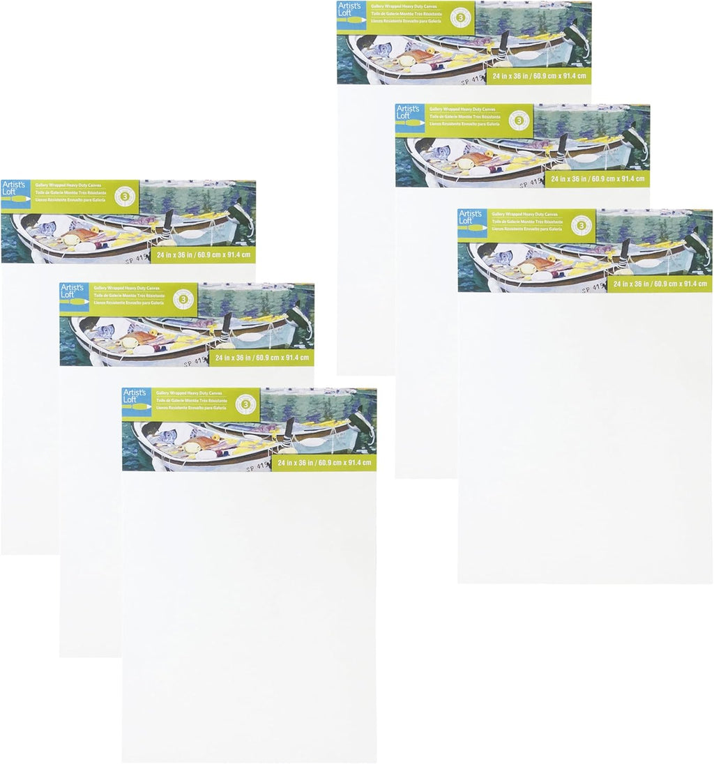 Artist's Loft 24' x 36' Level 3 Gallery Wrapped Heavy Duty Canvas - Archival, Acid Free Cotton Canvas for Acrylic and Oil Paint - Bulk 6 Pack