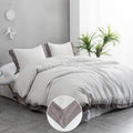 Simple&Opulence 100% Linen Duvet Cover Set with Washed French Flax-King Size(104'x 92')- 3 Pieces (1 Comforter Cover,2 Pillowshams) Basic Border Design Premium Bedding Set Breathable,Grey and Brown