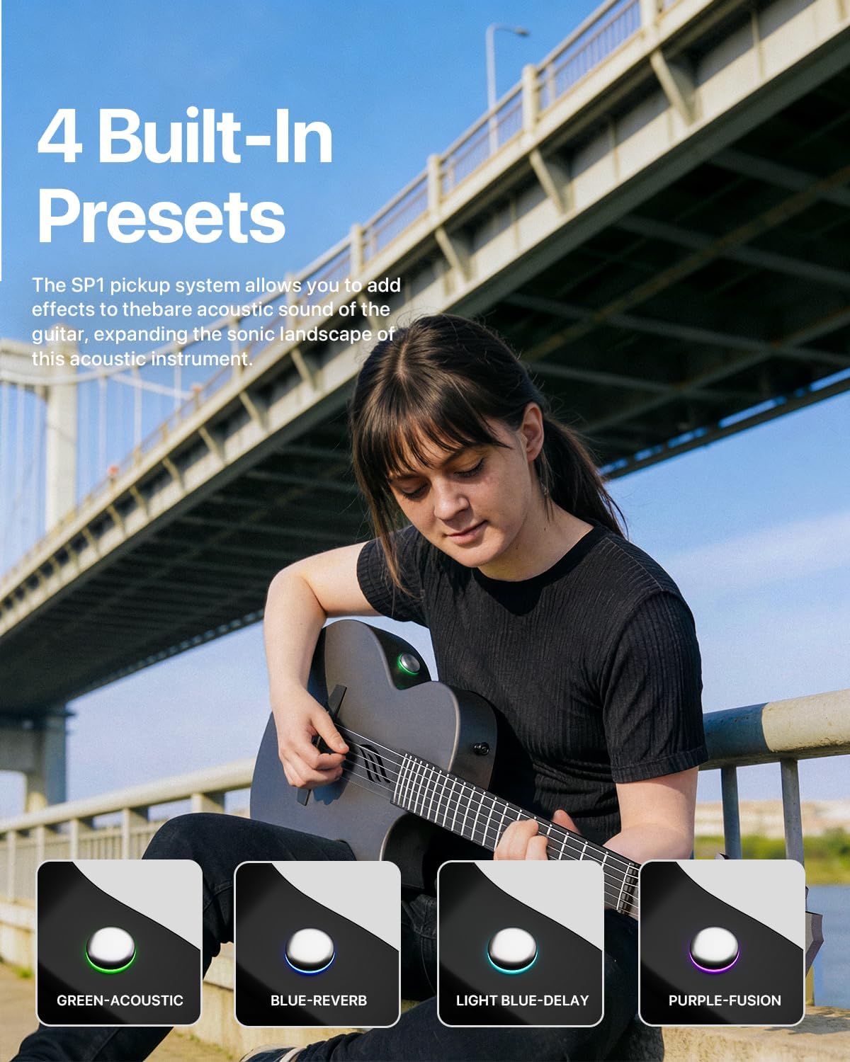 Enya NOVA GO SP1 Carbon Fiber Travel Guitar - 35' Acoustic Electric with Smart AcousticPlus Technology, Built-in Effects, USB Recording, Bluetooth Speaker, Beginner Bundle with Gig Bag & Accessories