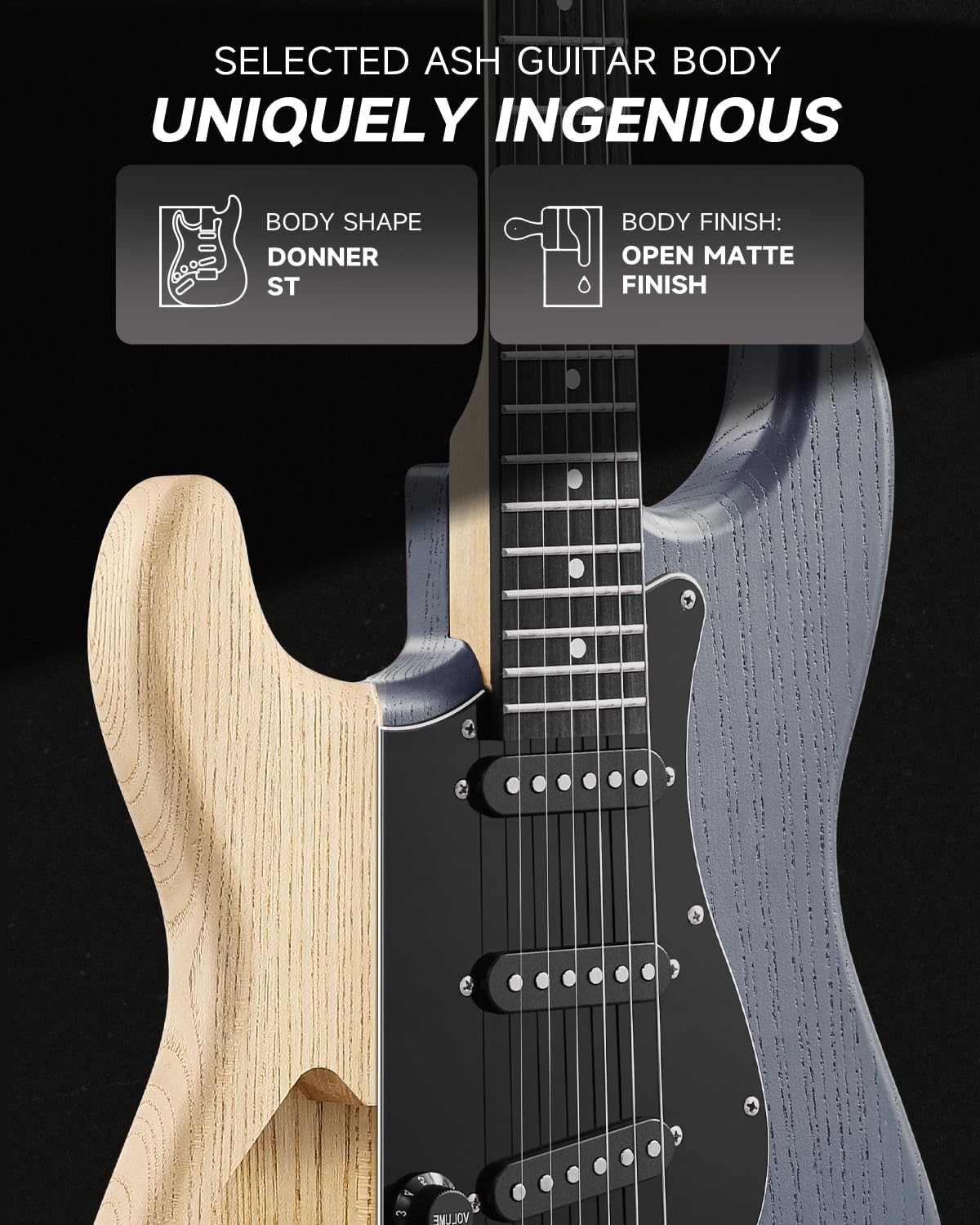 DONNER DST-80 Left-Handed Electric Guitar 39' Beginner Electric Guitar Kit with Amp, Classic SSS Pickup Complete with Gig Bag, Tuner, Capo, Strap, Picks, and Free Online Lessons, Matte Black