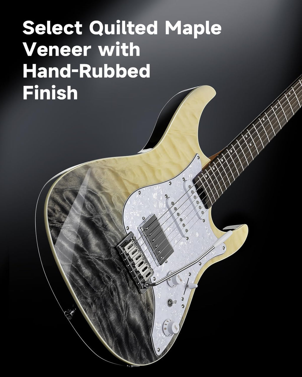 Donner 39 Inch Electric Guitar, DST-550 Color Gradient Poplar Body, Laurel Fretboard & Maple Veneer, 7 Tone Options, Tremolo Bridge, for Intermediate & Pro Players, Bonus Bag – Black Mirage Gradation
