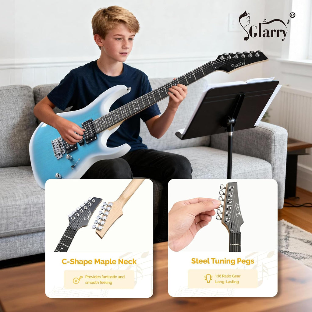 GLARRY 39' Full Size Electric Guitar Kit for Beginners, Starter Electric Guitar Set with 20W Amp & HSH Pickups, Model 170 (Ocean)